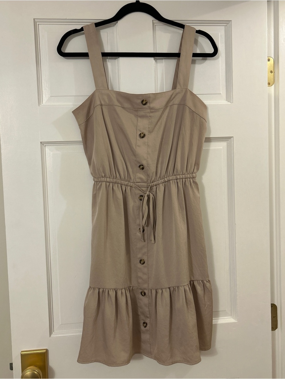 NWOT Express Tan Utility Square Neck Button-Front Mini Dress Size Small